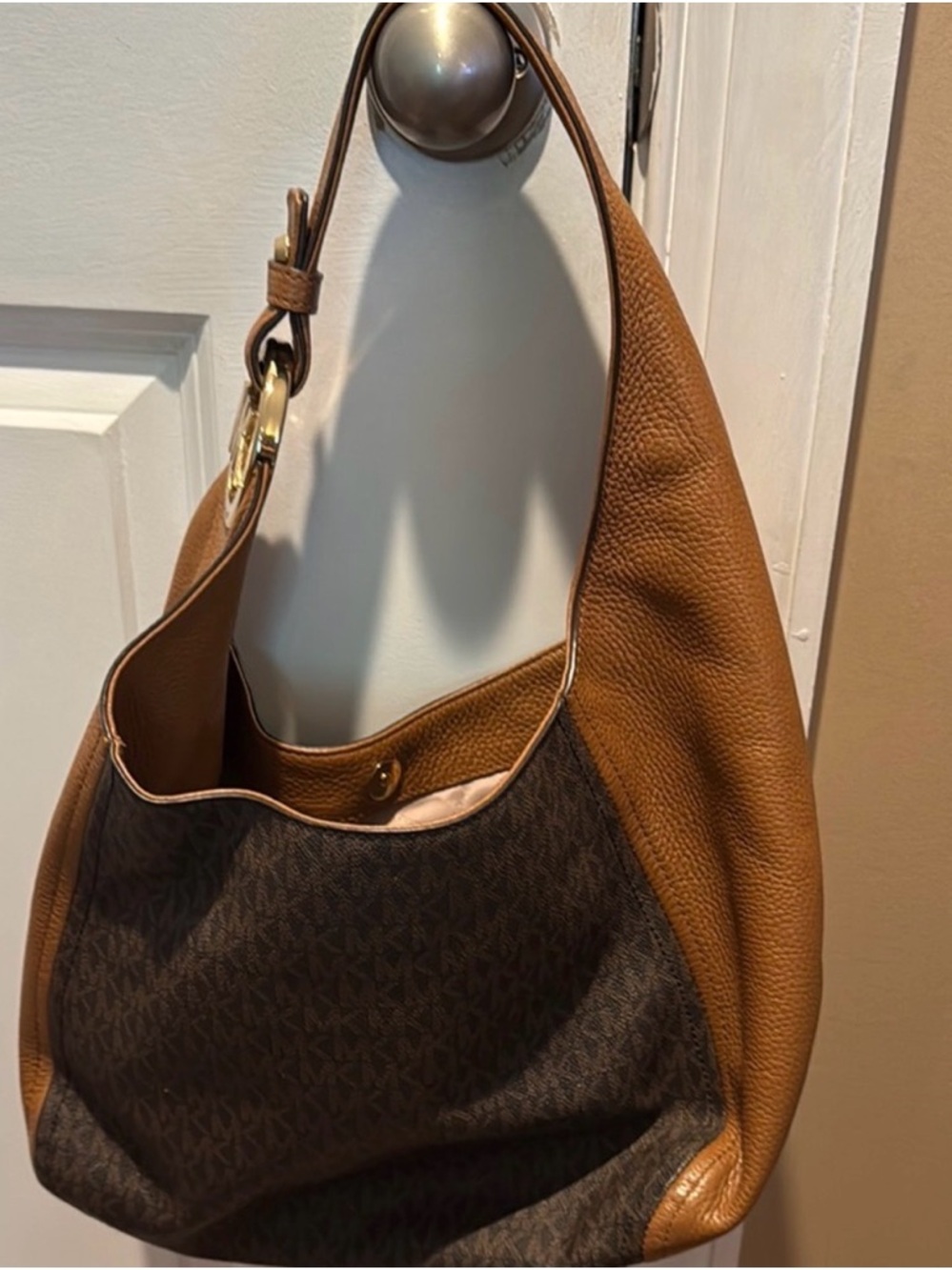 Michael Kors Brown/Tan Logo Hobo Shoulder Bag